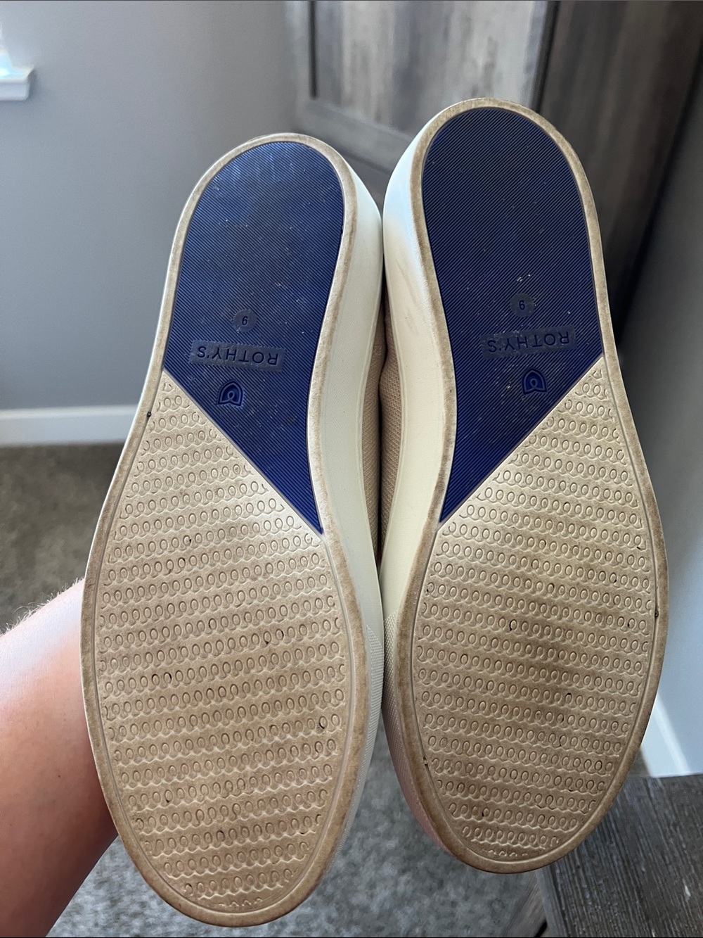Rothy's Slip-On Loafers in Cream with Blue Trim - Picture 3 of 5